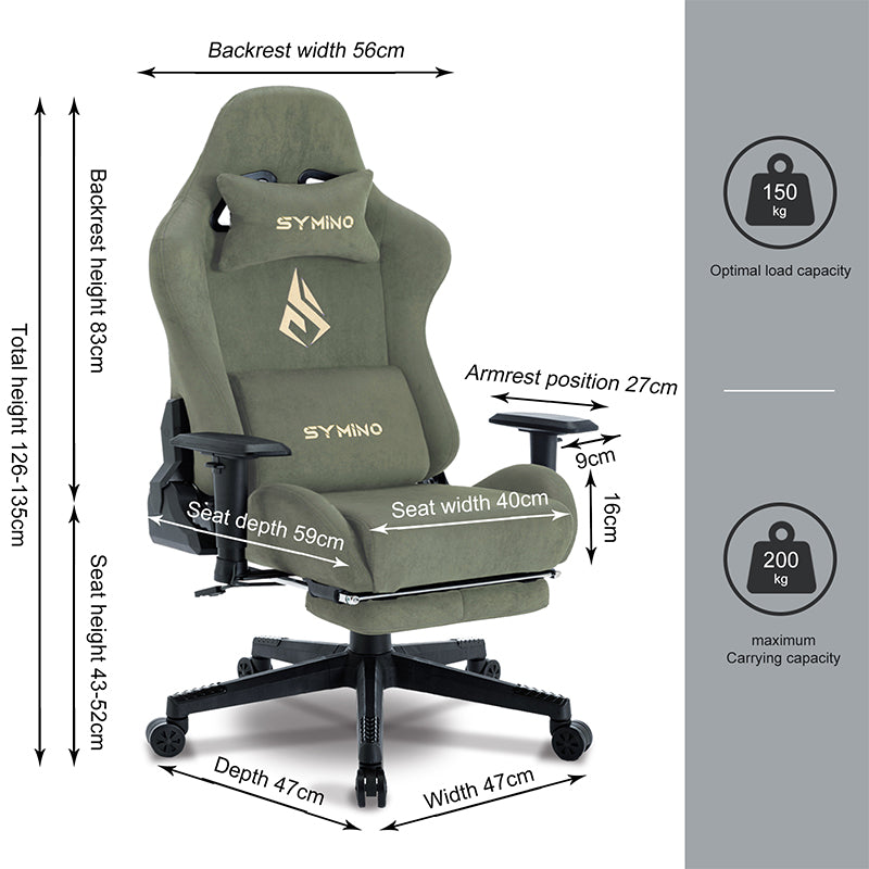 SYMINO Breathable Gaming Chair with Footrest, Adjustable and Rotating, Green