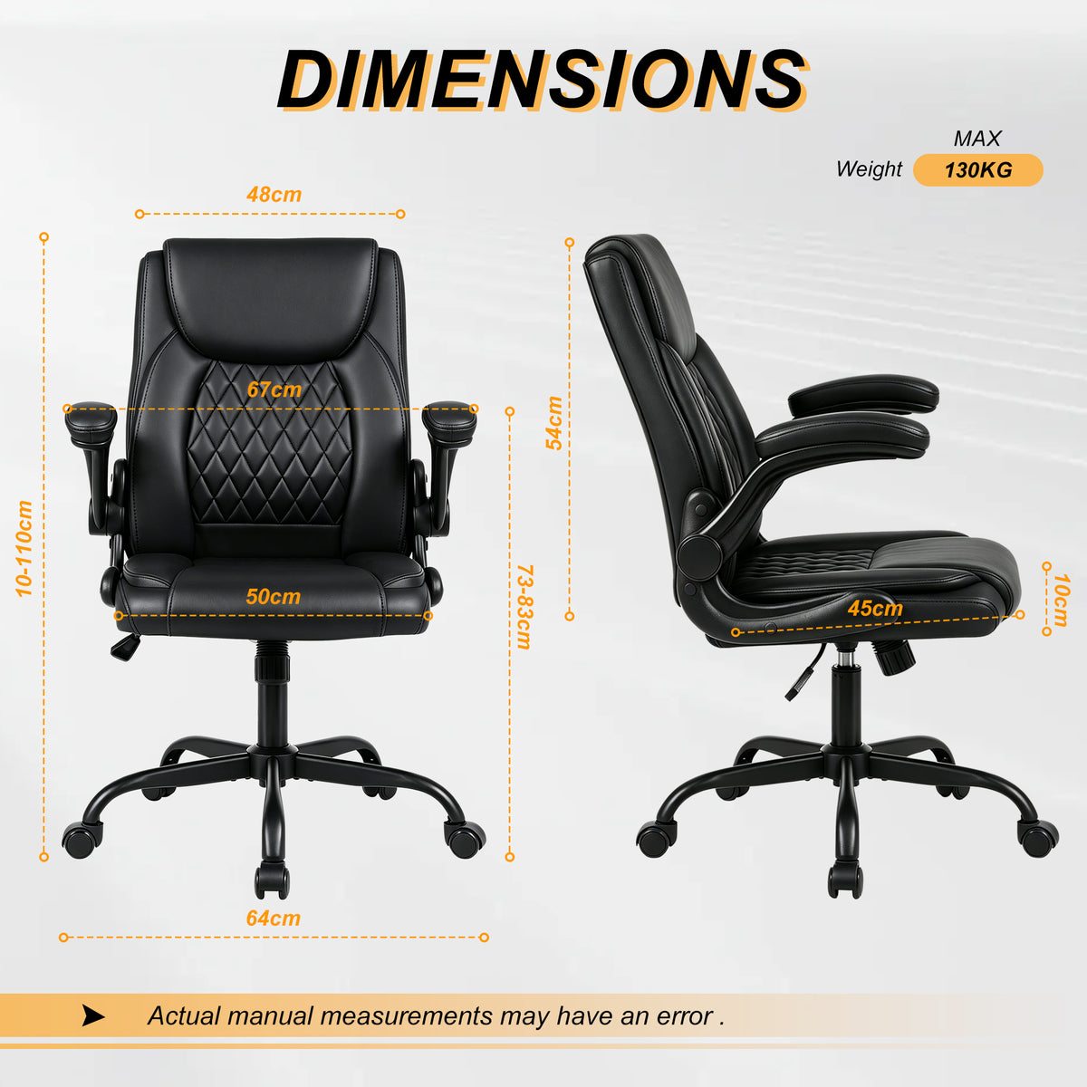 High-Back Executive Office Chair with Padded Armrests & 17° Rocking Function