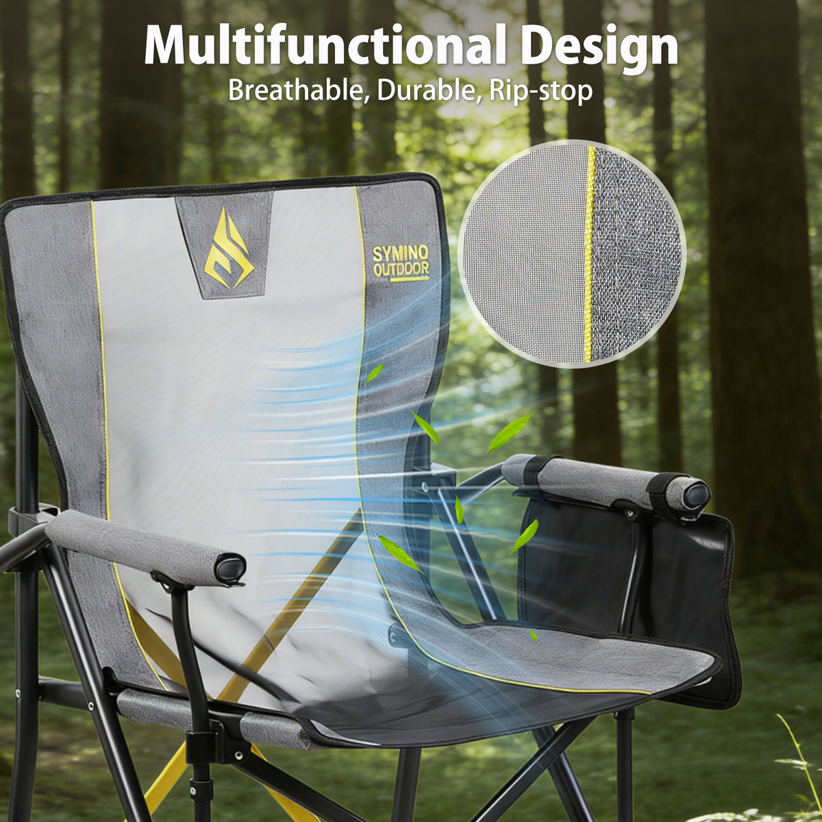 SYMINO Folding Camping Chair for Adults, Heavy Duty 600D Oxford Portable Outdoor Chair with Cup Holder & Carry Bag, Thick Steel Pipe Foldable Chair for Camping, Fishing, Beach, Festival & Picnic
