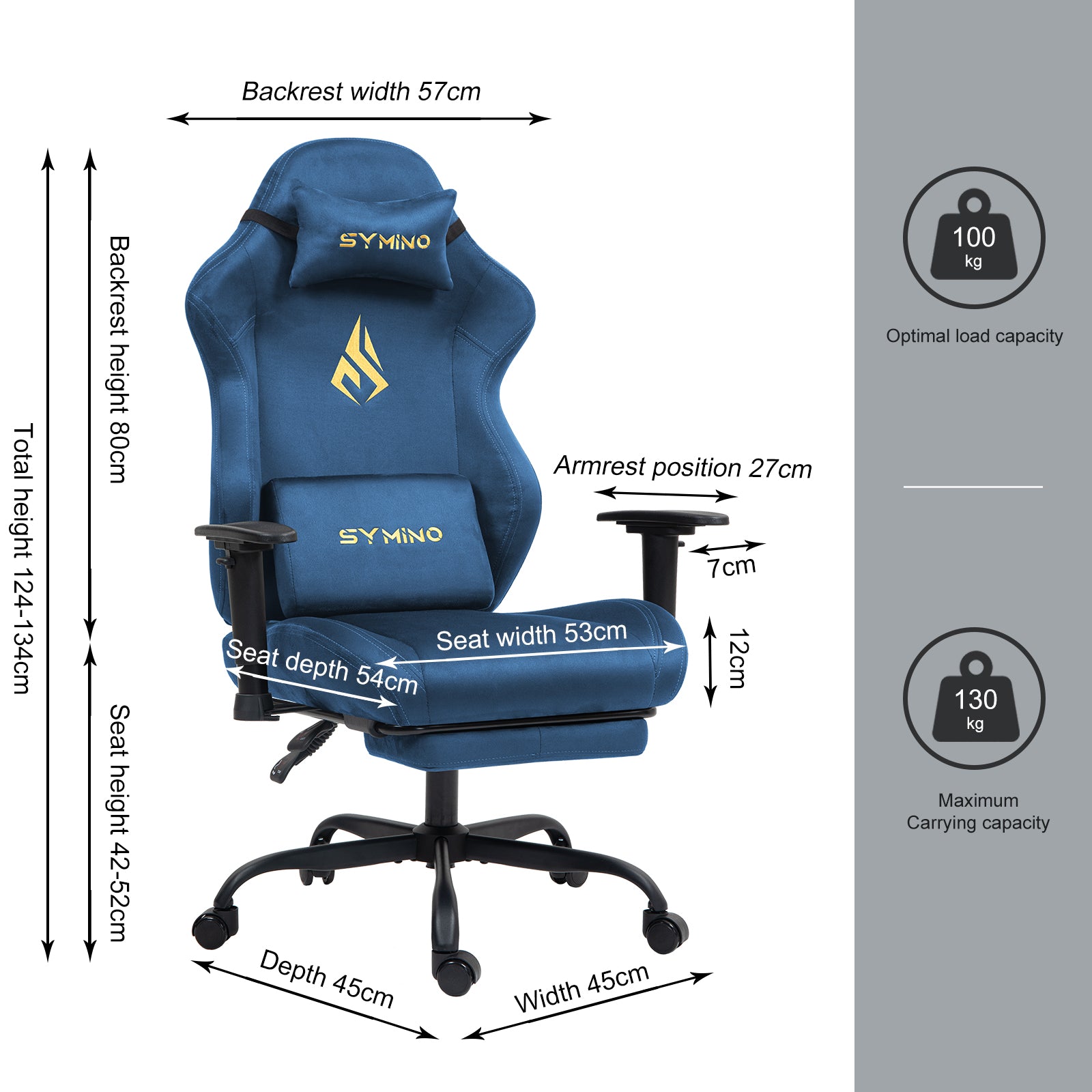 SYMINO Ergonomic Gaming Chair with Footrest, Breathable and Adjustable, Blue