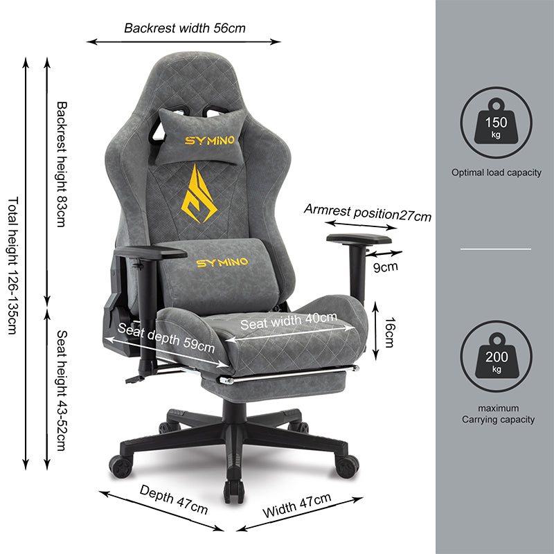 SYMINO Vintage PU Leather  Ergonomic Gaming Chair.Grey