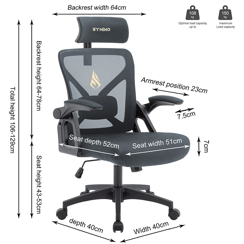 SYMINO Faux Fur+ Mesh Office Chair,rotating rocker function.Grey