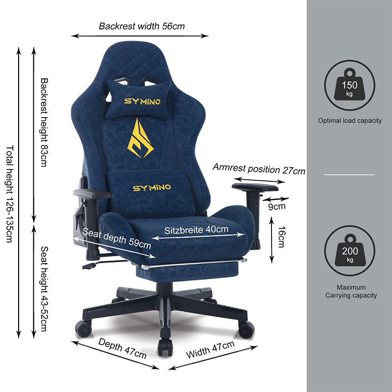 SYMINO Vintage PU Leather  Ergonomic Gaming Chair.Blue