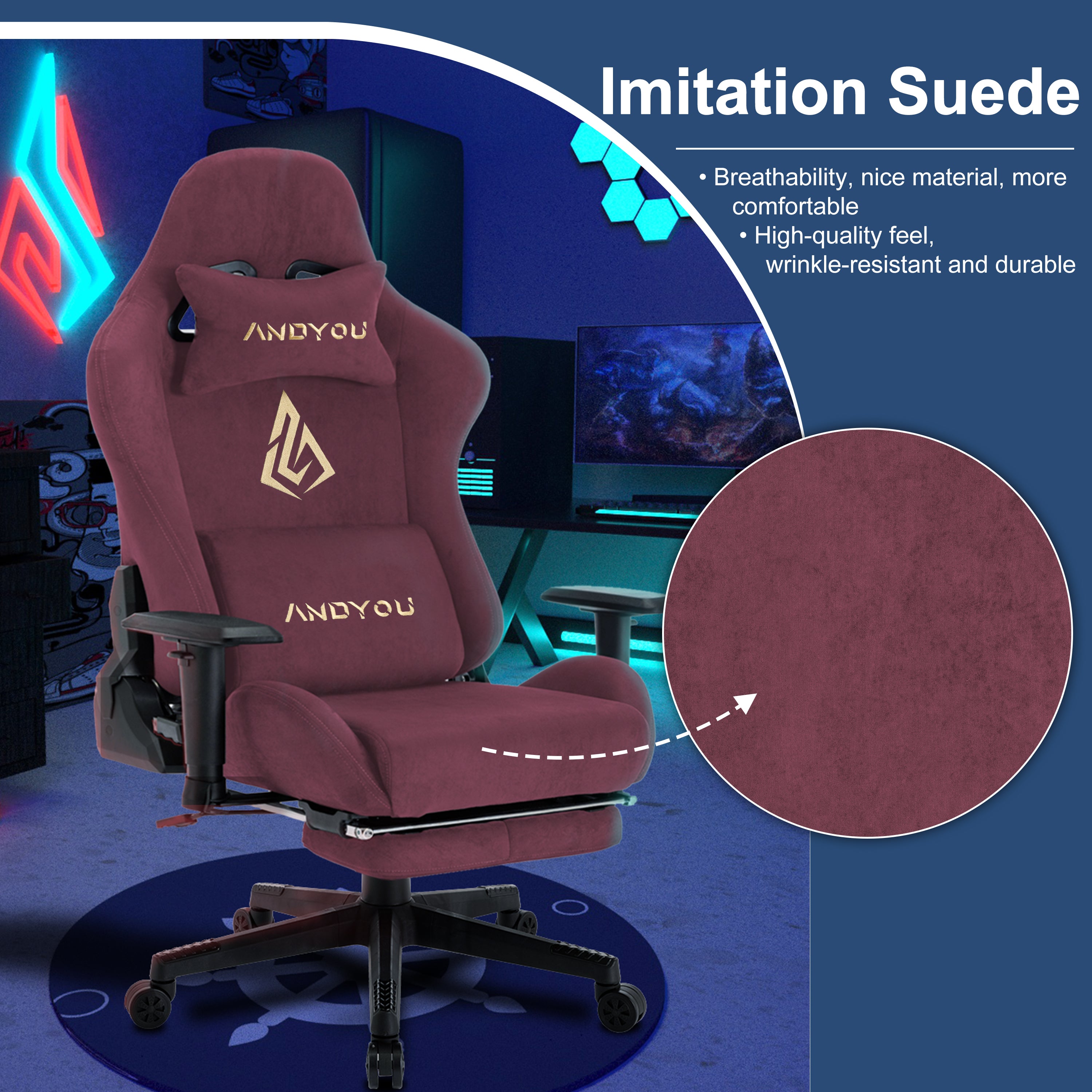 ANDYOU (Upgraded from SYMINO): Red Premium Breathable Ergonomic Gaming Chair - Adjustable, Rotating, with Footrest