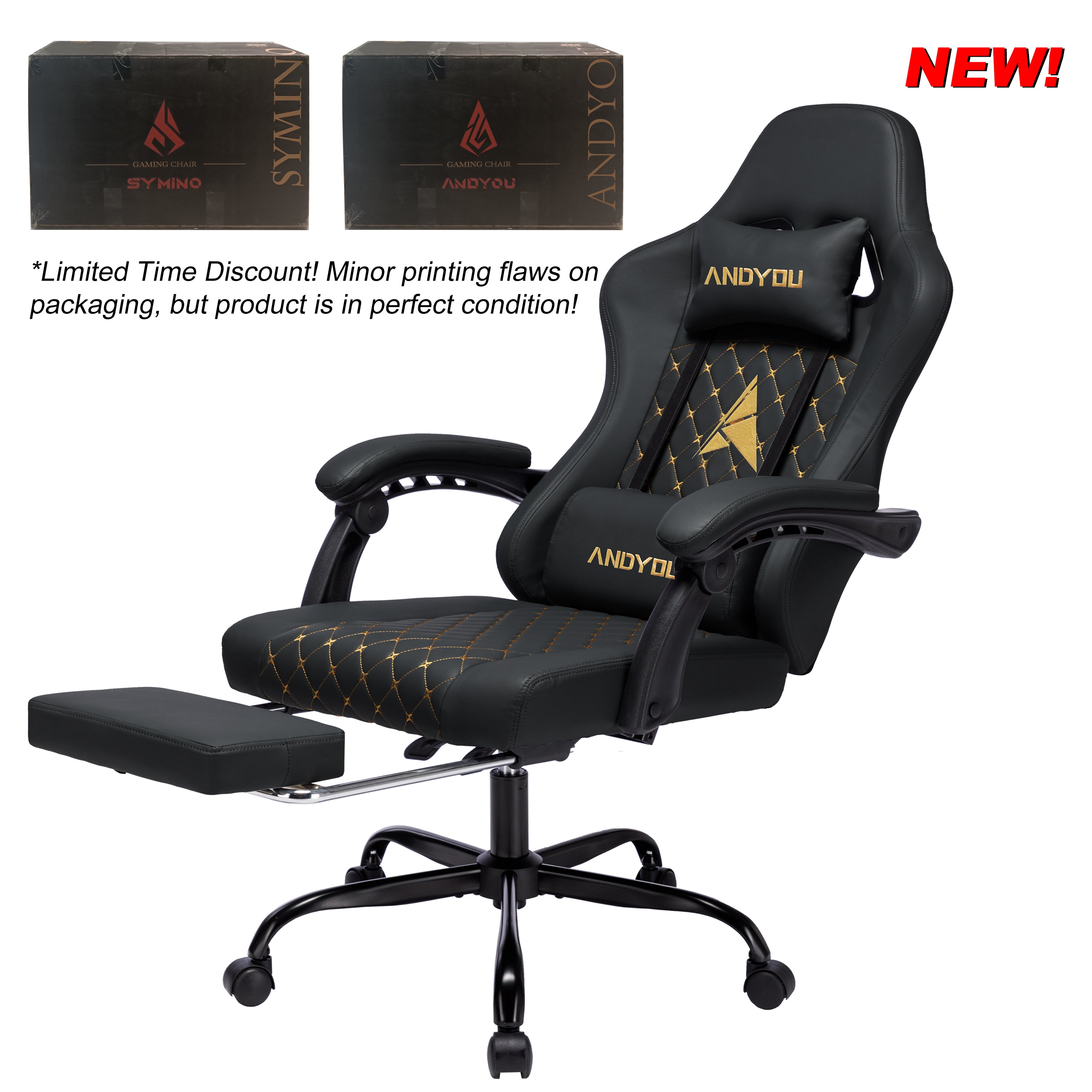 ANDYOU Ergonomic Racing Style Gaming Chair – Adjustable Comfort with PU Leather, Black