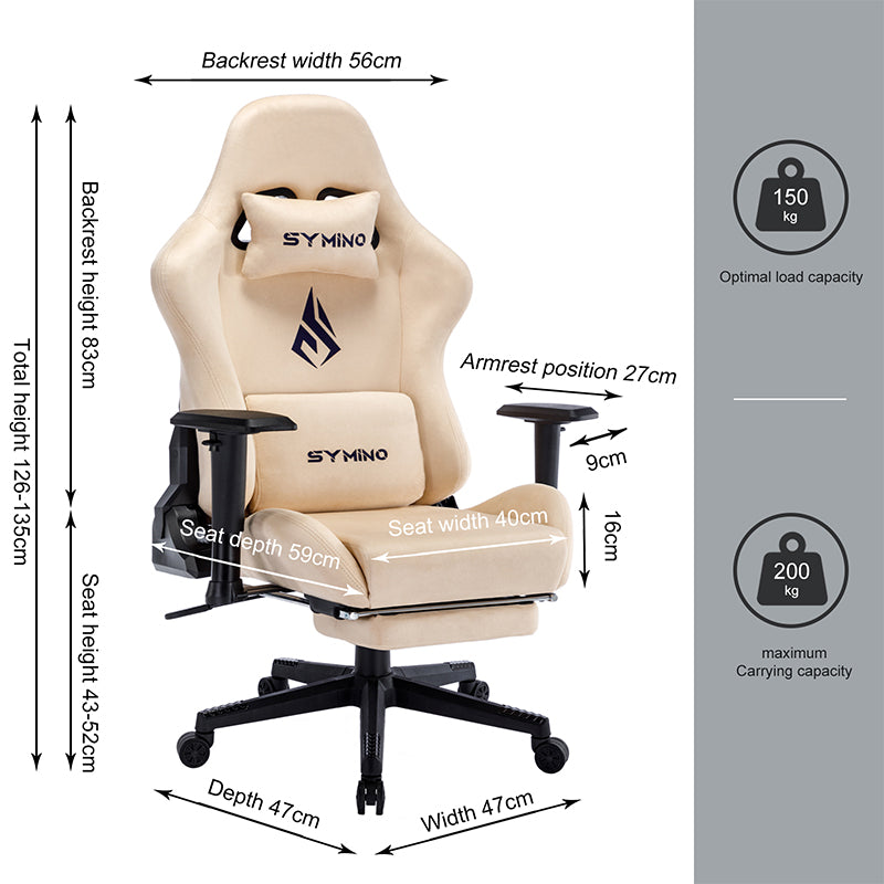 SYMINO Breathable Gaming Chair with Footrest, Adjustable and Rotating, Cream Colours