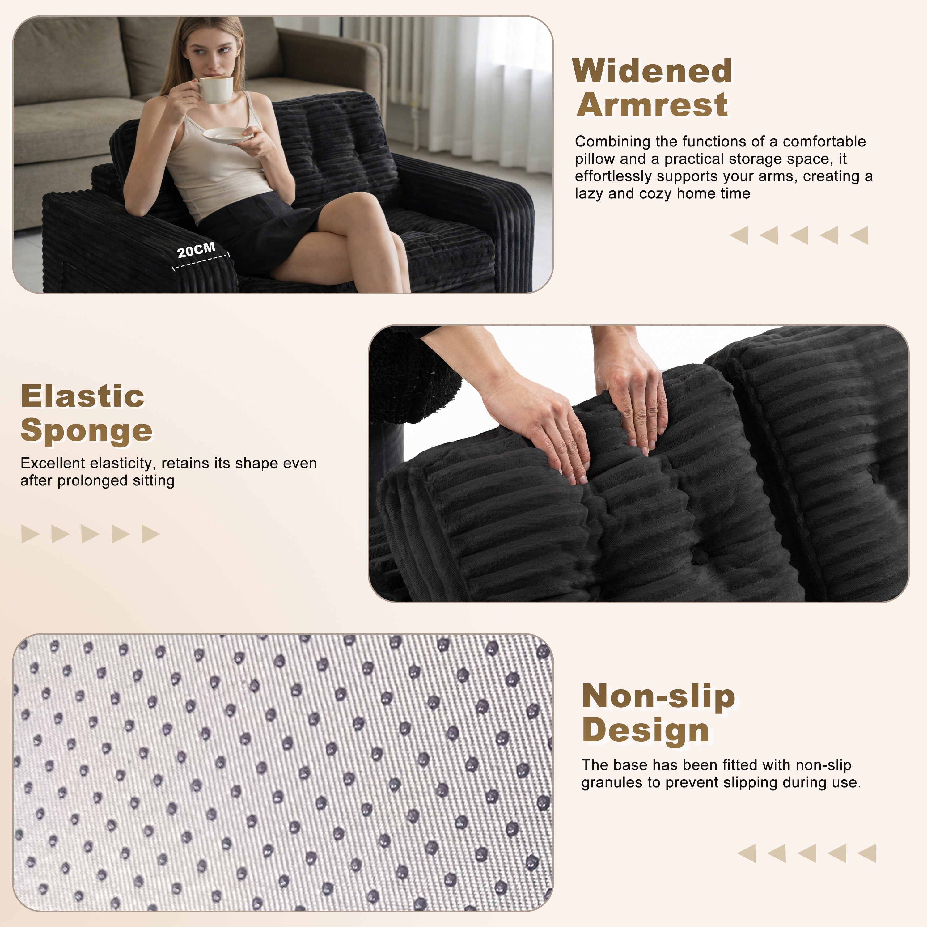 Pop-Up Compression Sofa, Single/Double Seat Options, Corduroy Multifunctional Sofa Bed for Small Apartments, Balconies & Dorms, No Assembly Required