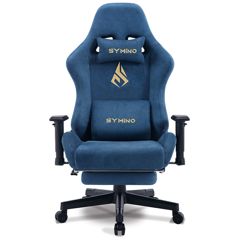 SYMINO Breathable Gaming Chair with Footrest, Adjustable and Rotating, Blue