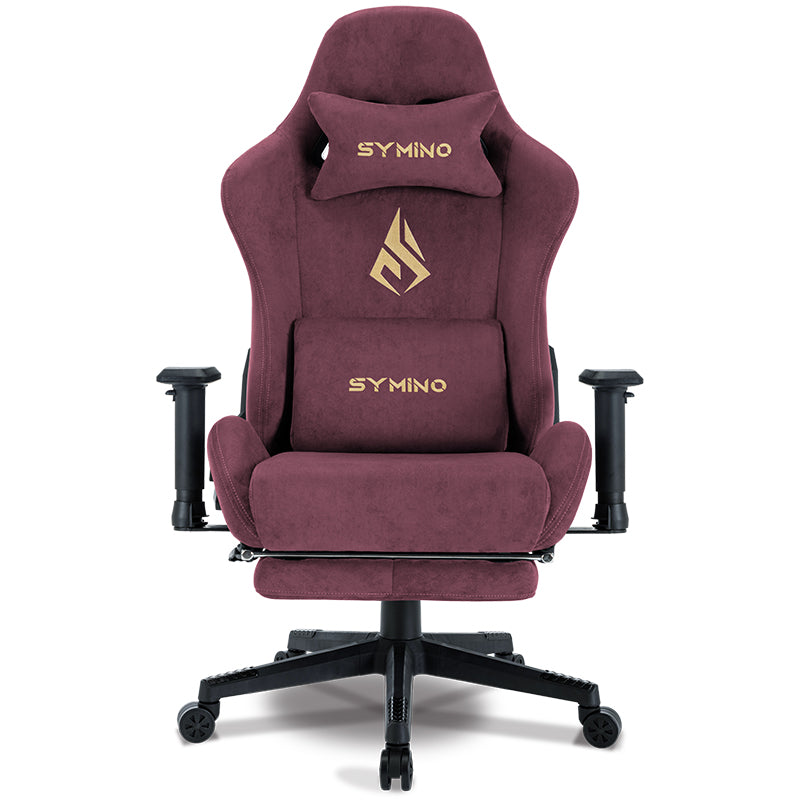 SYMINO Breathable Gaming Chair with Footrest, Adjustable and Rotating, Red