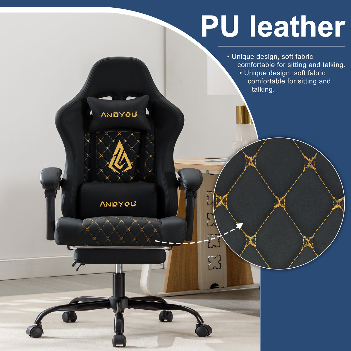 ANDYOU (Upgraded from SYMINO):  Ergonomic PU Leather Racing Style Gaming Chair - Comfortable and Adjustable, Black