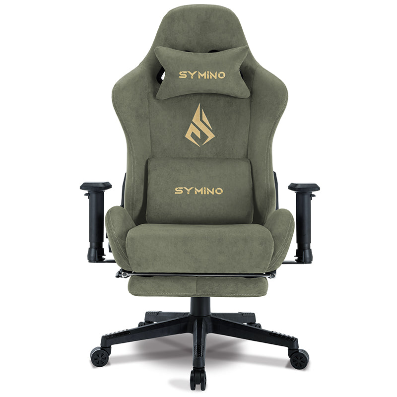 SYMINO Breathable Gaming Chair with Footrest, Adjustable and Rotating, Green