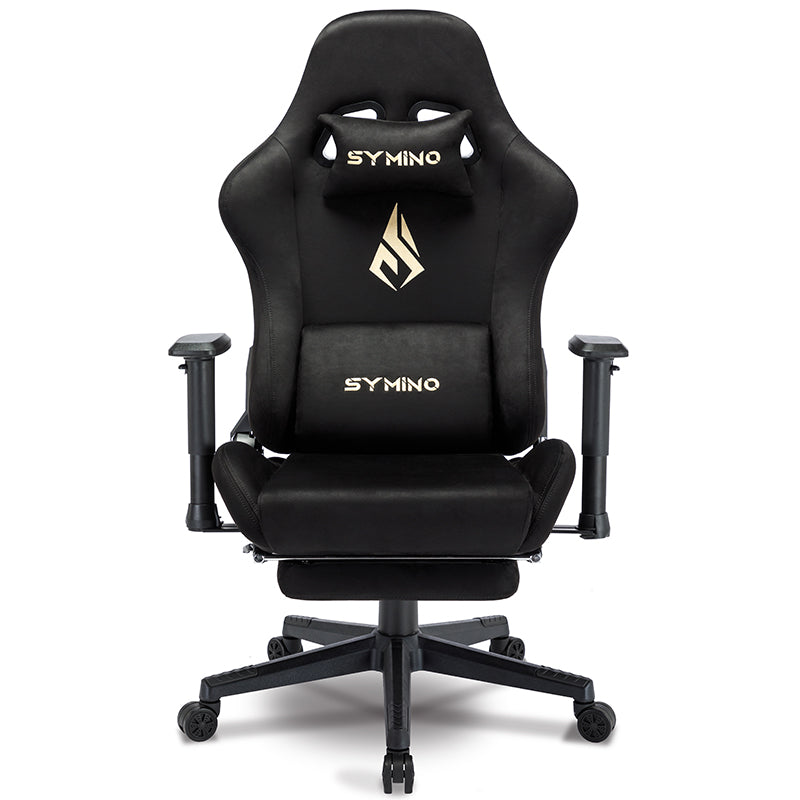 SYMINO Breathable Gaming Chair with Footrest, Adjustable and Rotating, Black