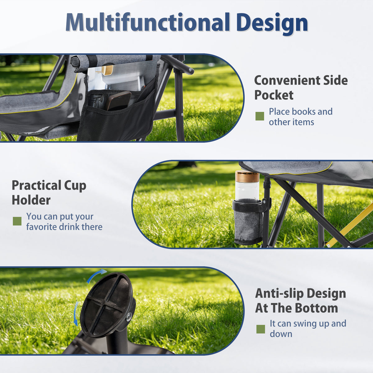 SYMINO Folding Camping Chair for Adults, Heavy Duty 600D Oxford Portable Outdoor Chair with Cup Holder & Carry Bag, Thick Steel Pipe Foldable Chair for Camping, Fishing, Beach, Festival & Picnic