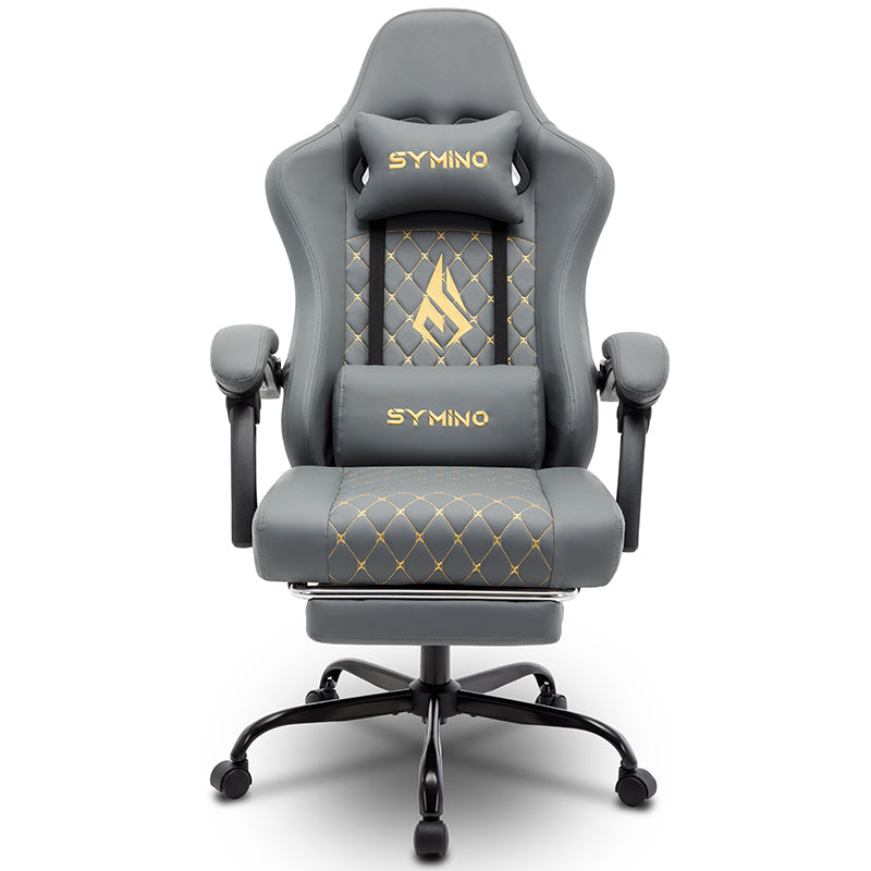 SYMINO Ergonomic PU Leather Racing Style Gaming Chair - Comfortable and Adjustable, Grey