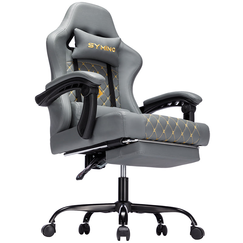 SYMINO Ergonomic PU Leather Racing Style Gaming Chair - Comfortable and Adjustable, Grey