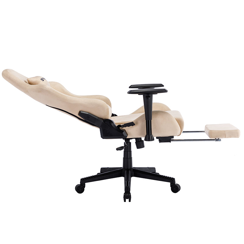 SYMINO Breathable Gaming Chair with Footrest, Adjustable and Rotating, Cream Colours