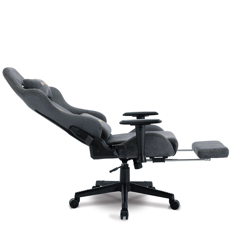 SYMINO Breathable Gaming Chair with Footrest, Adjustable and Rotating, Grey