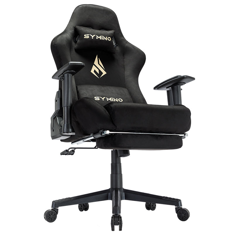 SYMINO Breathable Gaming Chair with Footrest, Adjustable and Rotating, Black