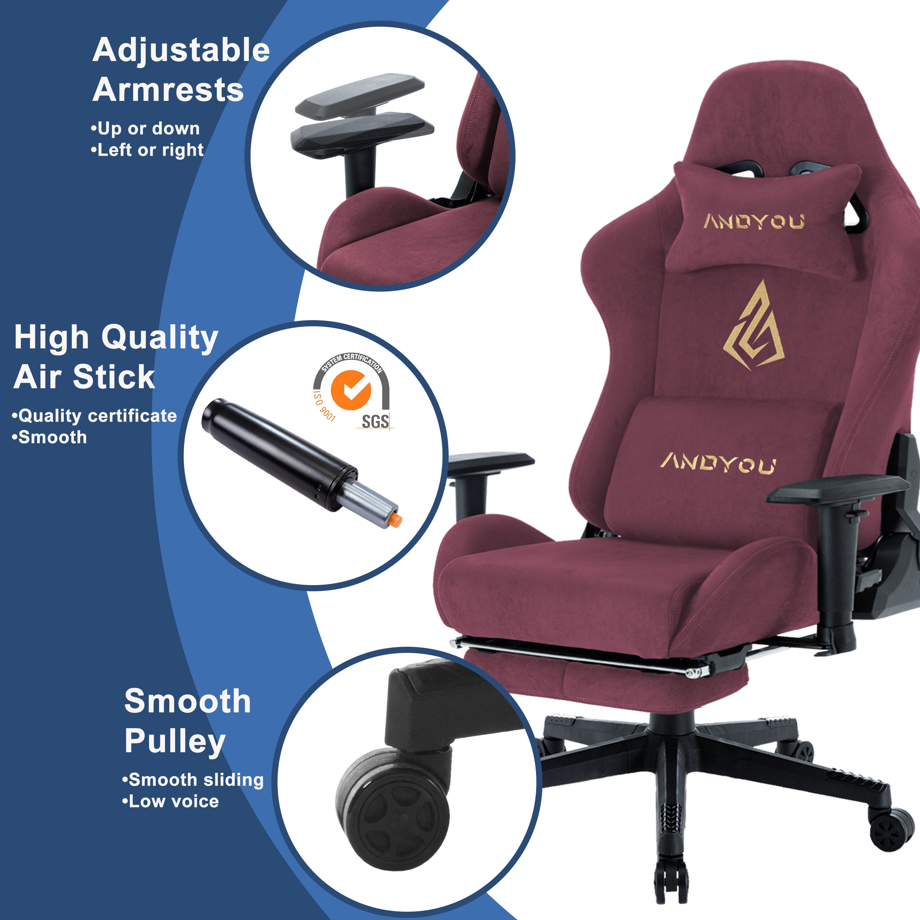 ANDYOU (Upgraded from SYMINO): Red Premium Breathable Ergonomic Gaming Chair - Adjustable, Rotating, with Footrest