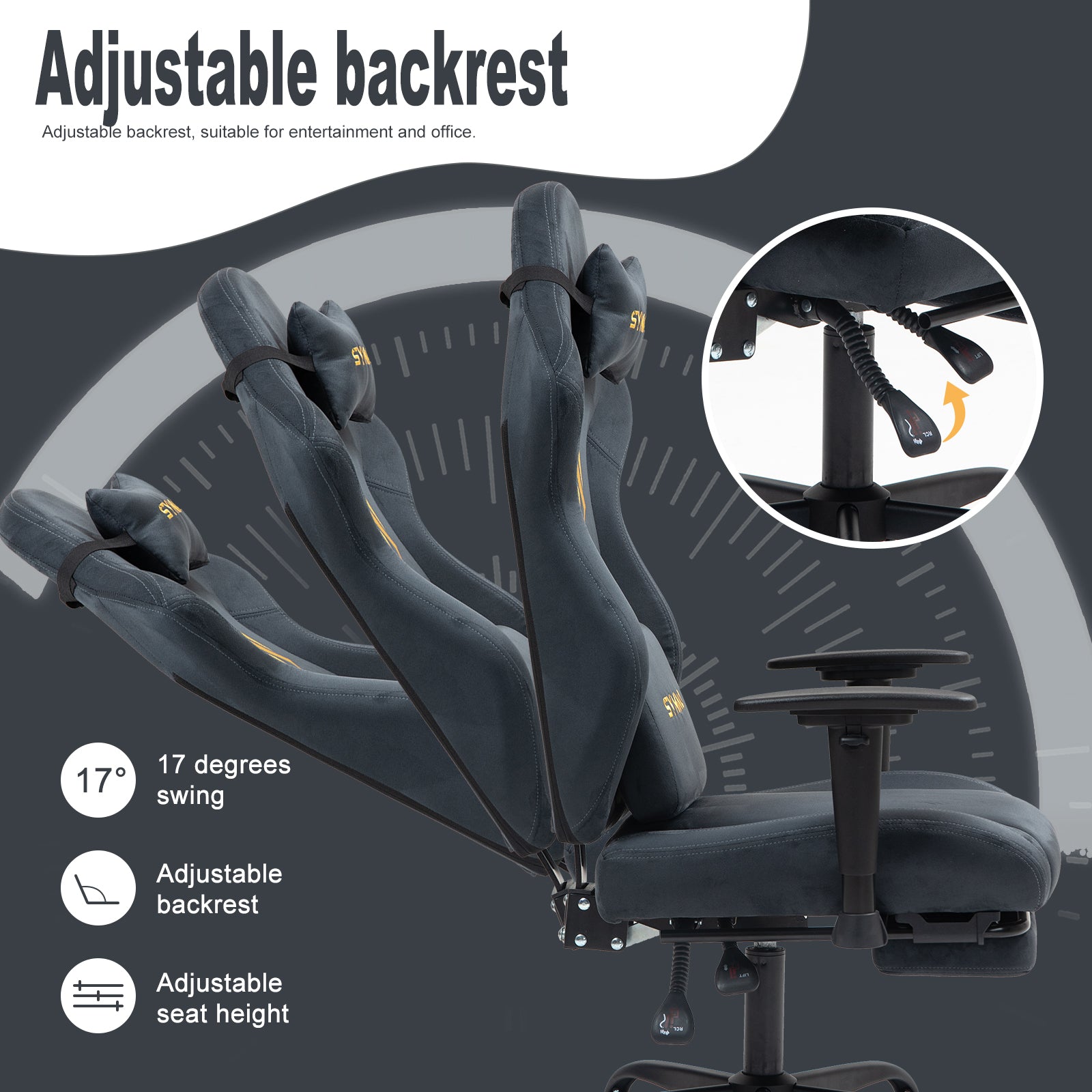 SYMINO Ergonomic Gaming Chair with Footrest, Breathable and Adjustable, Grey