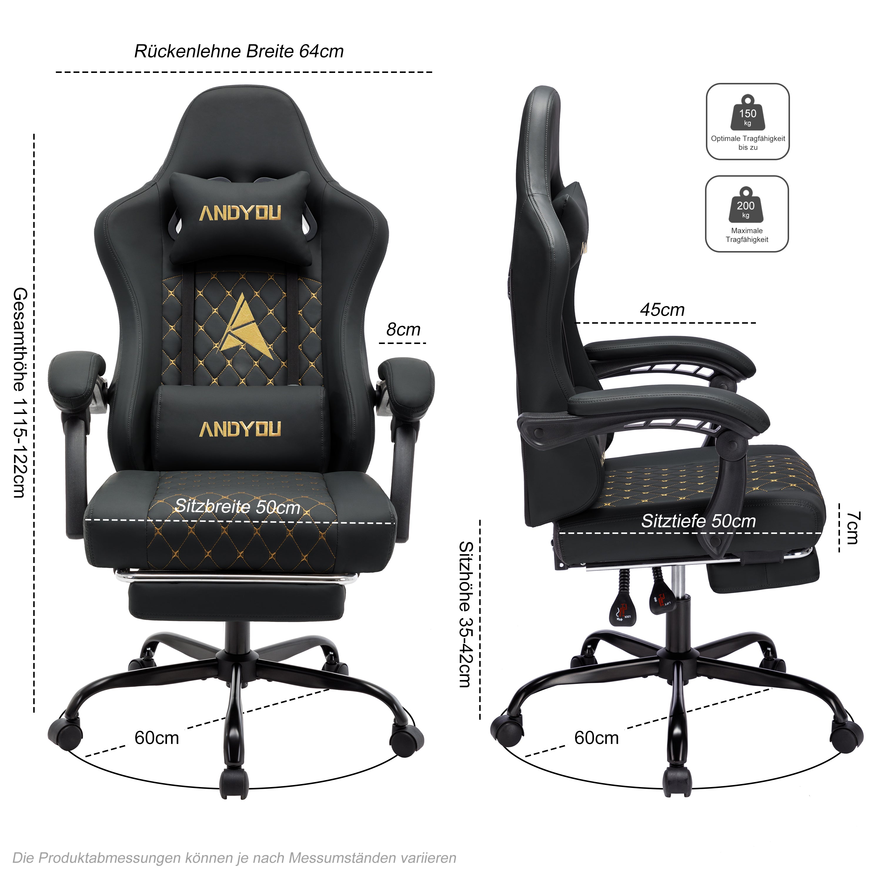 ANDYOU Ergonomic Racing Style Gaming Chair – Adjustable Comfort with PU Leather, Black