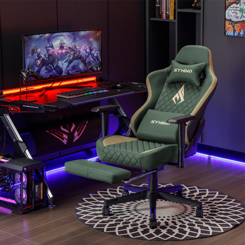 SYMINO Ergonomic Gaming Chair, PU Leather - Green, Retro-Style