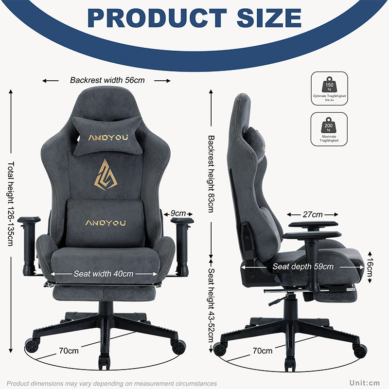 ANDYOU (Upgraded from SYMINO): Grey Premium Breathable Ergonomic Gaming Chair - Adjustable, Rotating, with Footrest