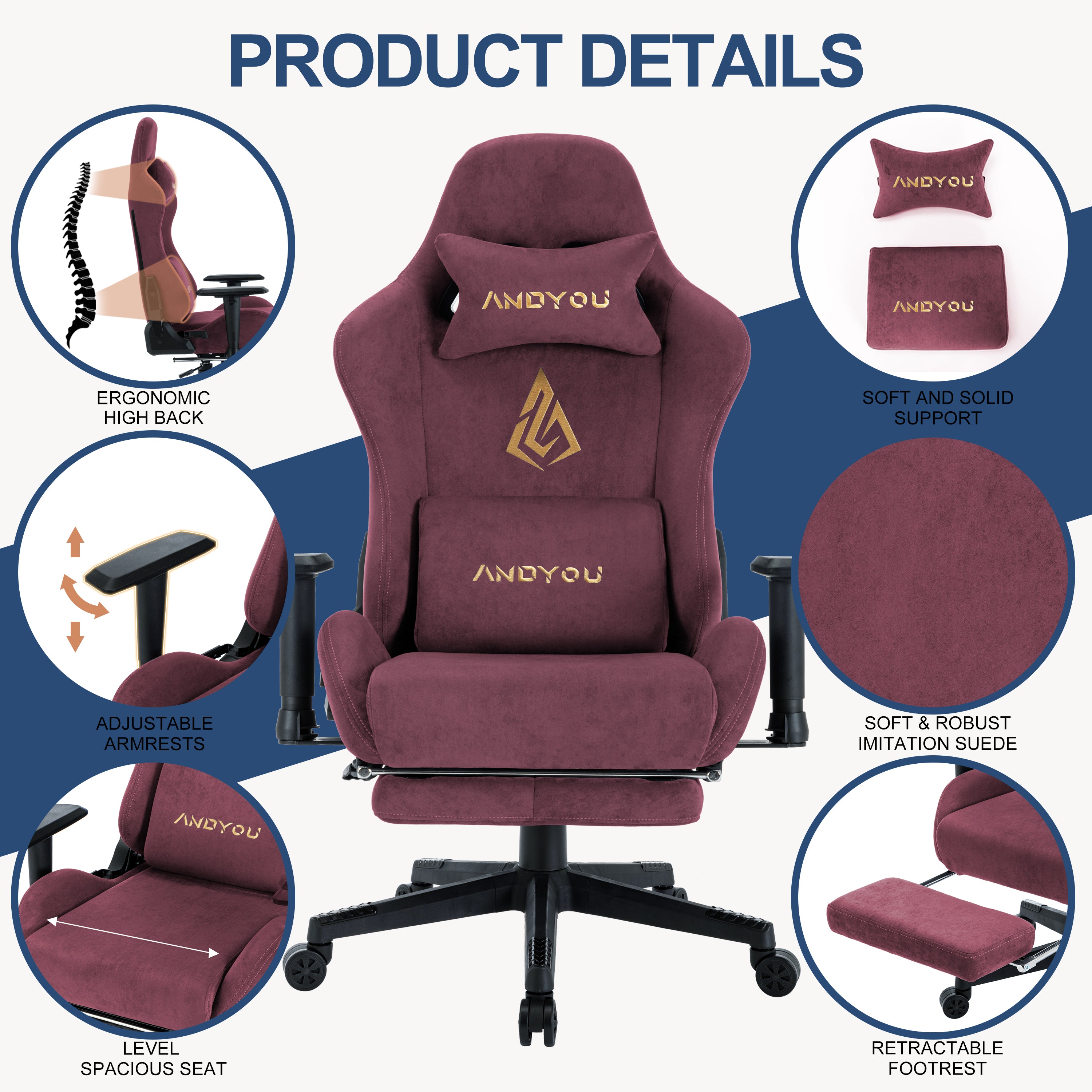 ANDYOU (Upgraded from SYMINO): Red Premium Breathable Ergonomic Gaming Chair - Adjustable, Rotating, with Footrest