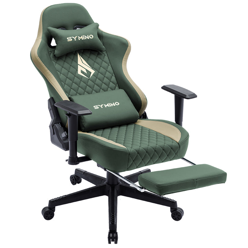 SYMINO Ergonomic Gaming Chair, PU Leather - Green, Retro-Style