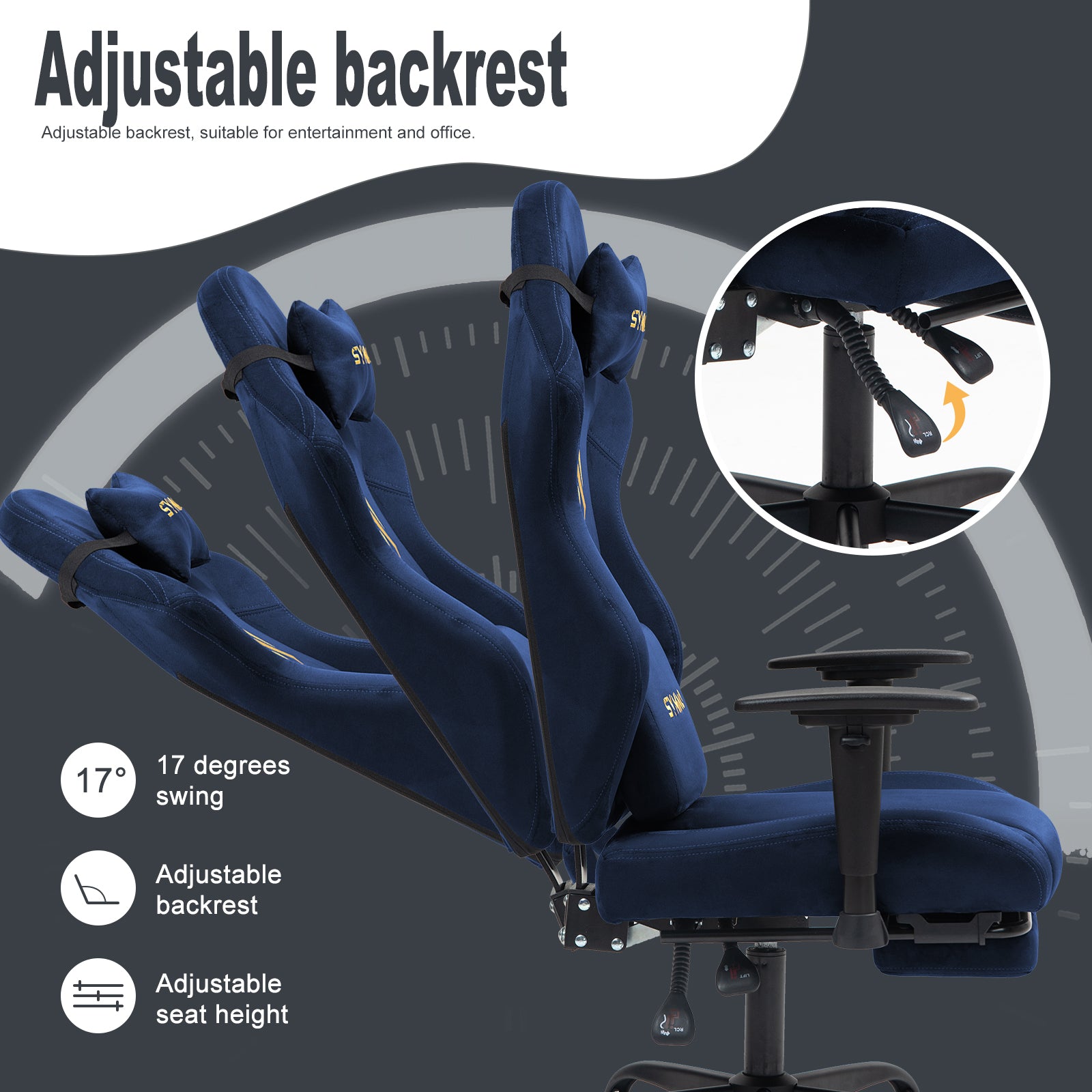 SYMINO Ergonomic Gaming Chair with Footrest, Breathable and Adjustable, Dark Blue