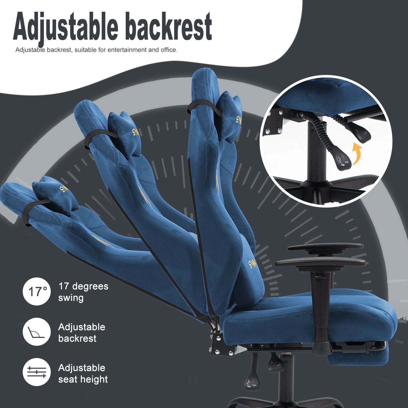 SYMINO Ergonomic Gaming Chair with Footrest, Breathable and Adjustable, Blue