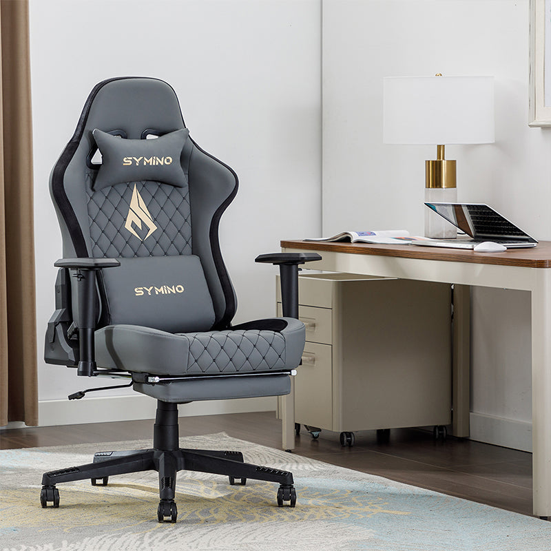 SYMINO Ergonomic Gaming Chair, PU Leather - Grey, Retro-Style