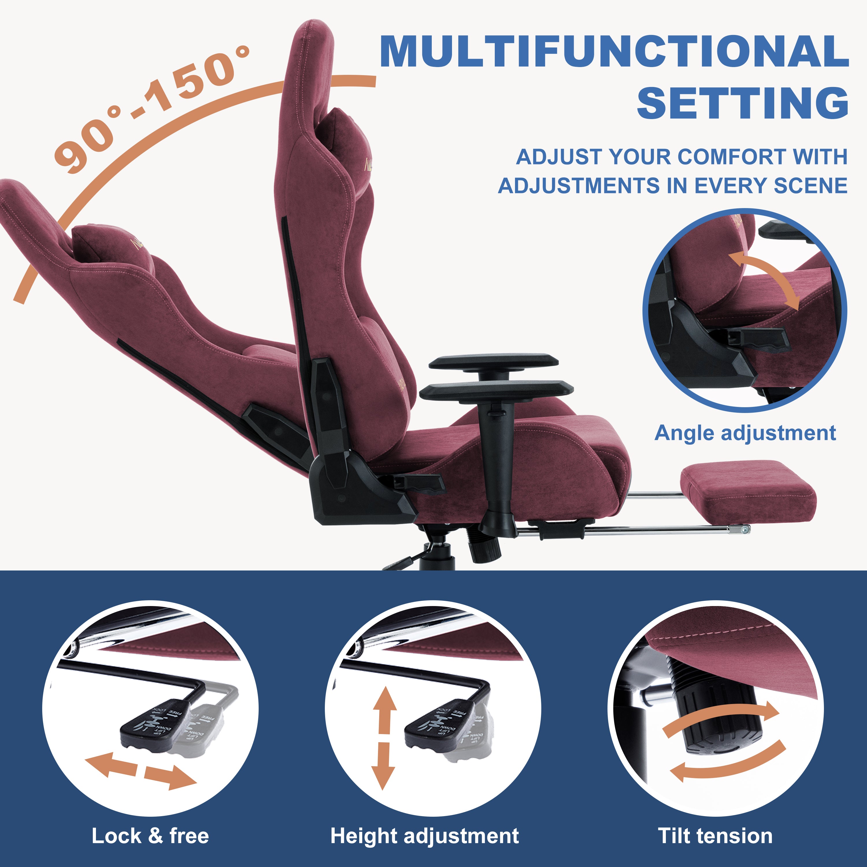 ANDYOU (Upgraded from SYMINO): Red Premium Breathable Ergonomic Gaming Chair - Adjustable, Rotating, with Footrest