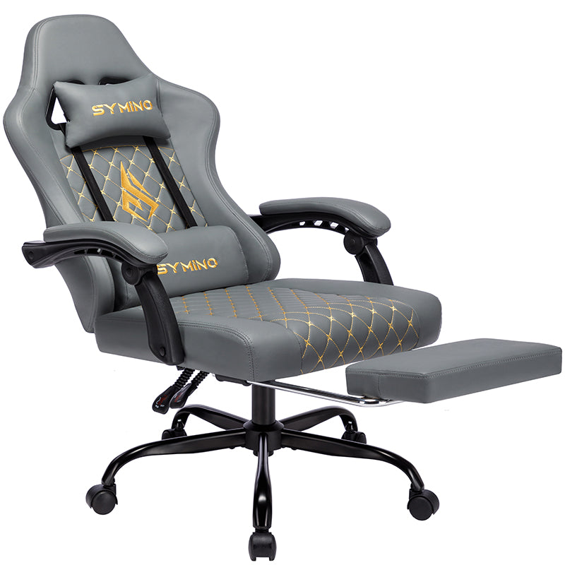 SYMINO Ergonomic PU Leather Racing Style Gaming Chair - Comfortable and Adjustable, Grey