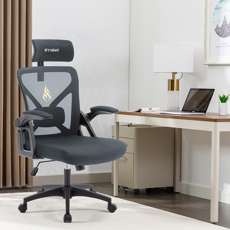 SYMINO Faux Fur+ Mesh Office Chair,rotating rocker function.Grey