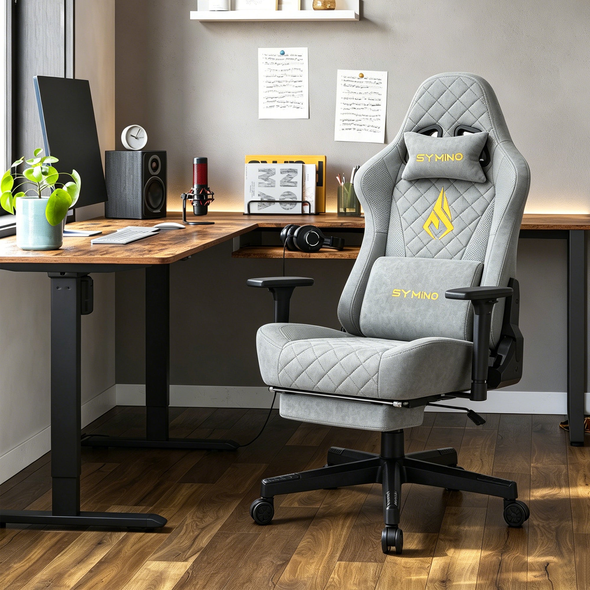 SYMINO Vintage PU Leather  Ergonomic Gaming Chair.Grey