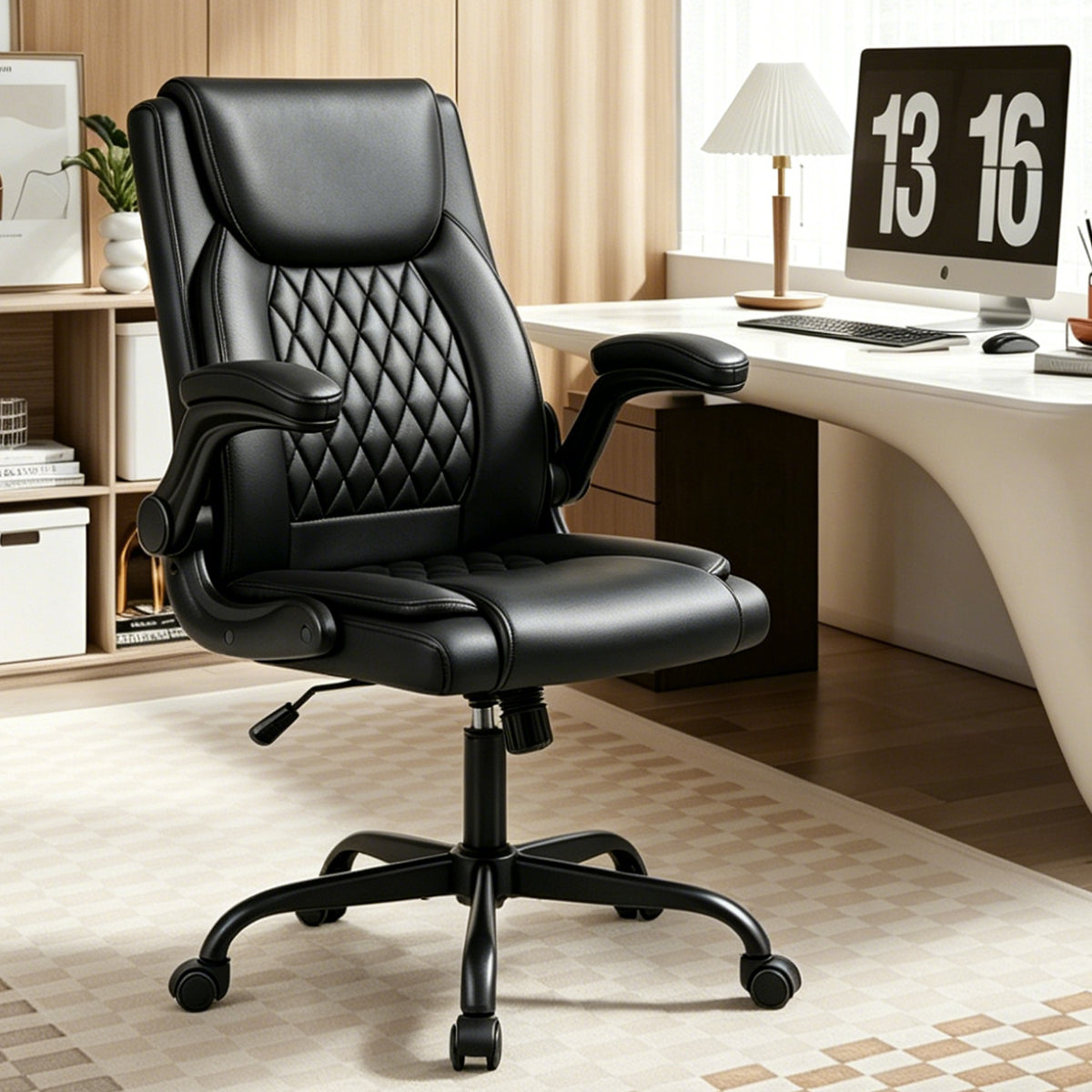 High-Back Executive Office Chair with Padded Armrests & 17° Rocking Function