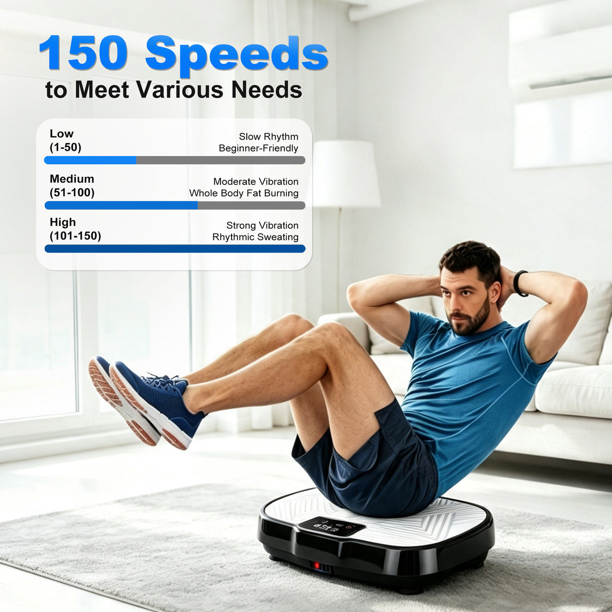 Vibration Plate Weight Loss Machine – 150 Levels Vibration Fitness Trainer with Bluetooth Music, Resistance Bands & Remote – Home Gym Body Shaper for Women & Men