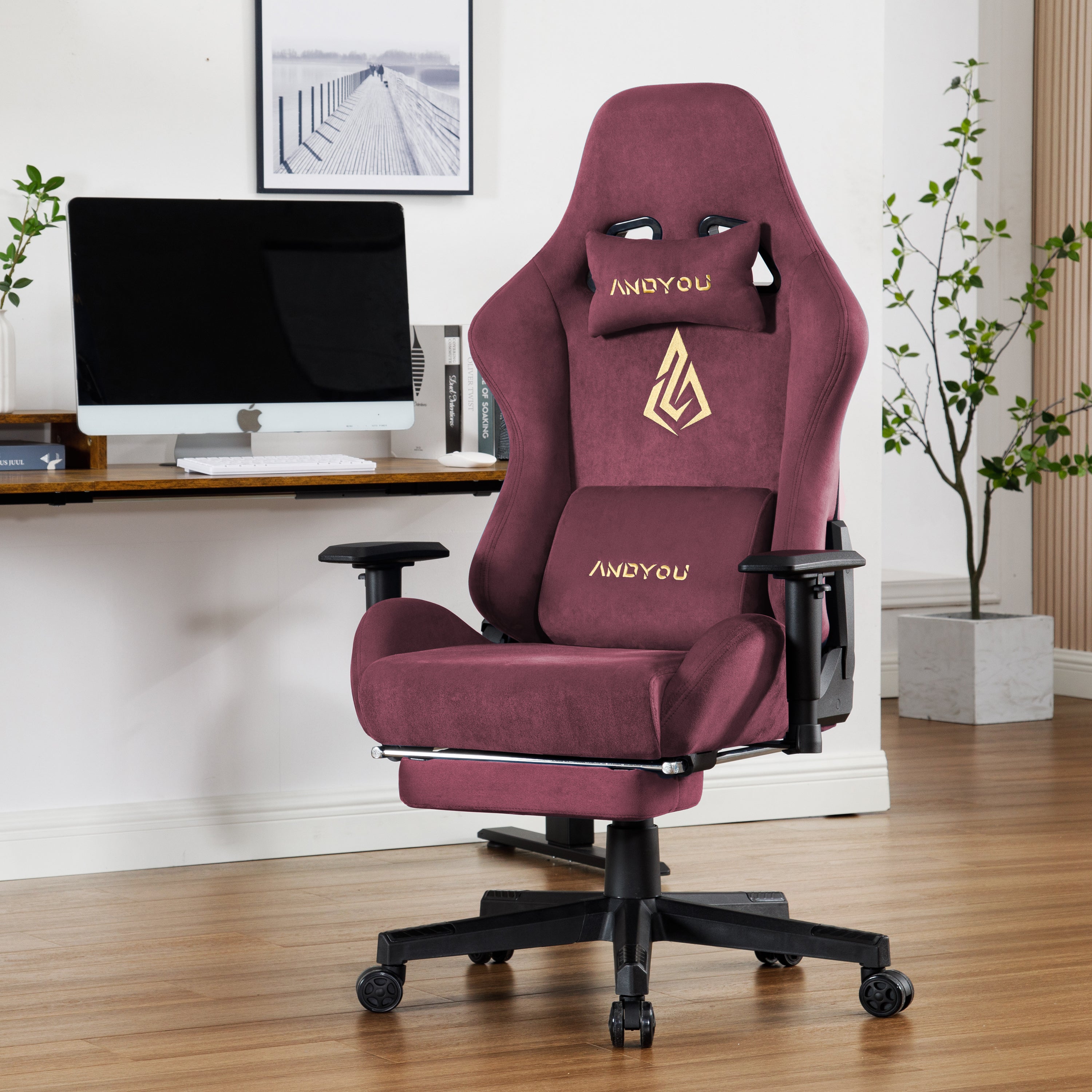 ANDYOU (Upgraded from SYMINO): Red Premium Breathable Ergonomic Gaming Chair - Adjustable, Rotating, with Footrest