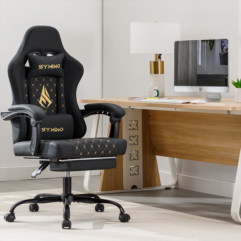 SYMINO Ergonomic PU Leather Racing Style Gaming Chair - Comfortable and Adjustable, Black