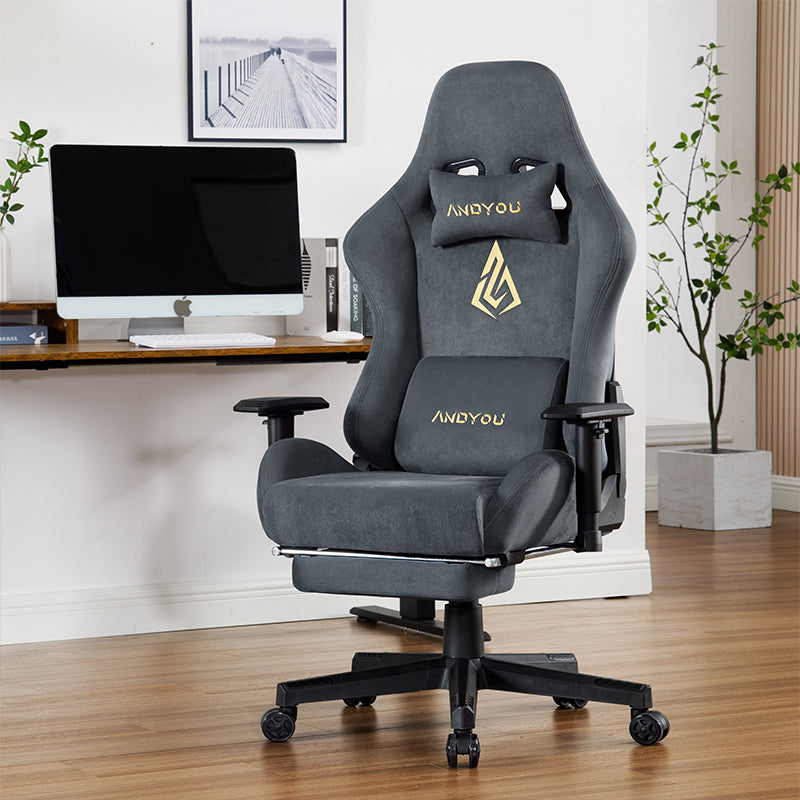 ANDYOU (Upgraded from SYMINO): Grey Premium Breathable Ergonomic Gaming Chair - Adjustable, Rotating, with Footrest