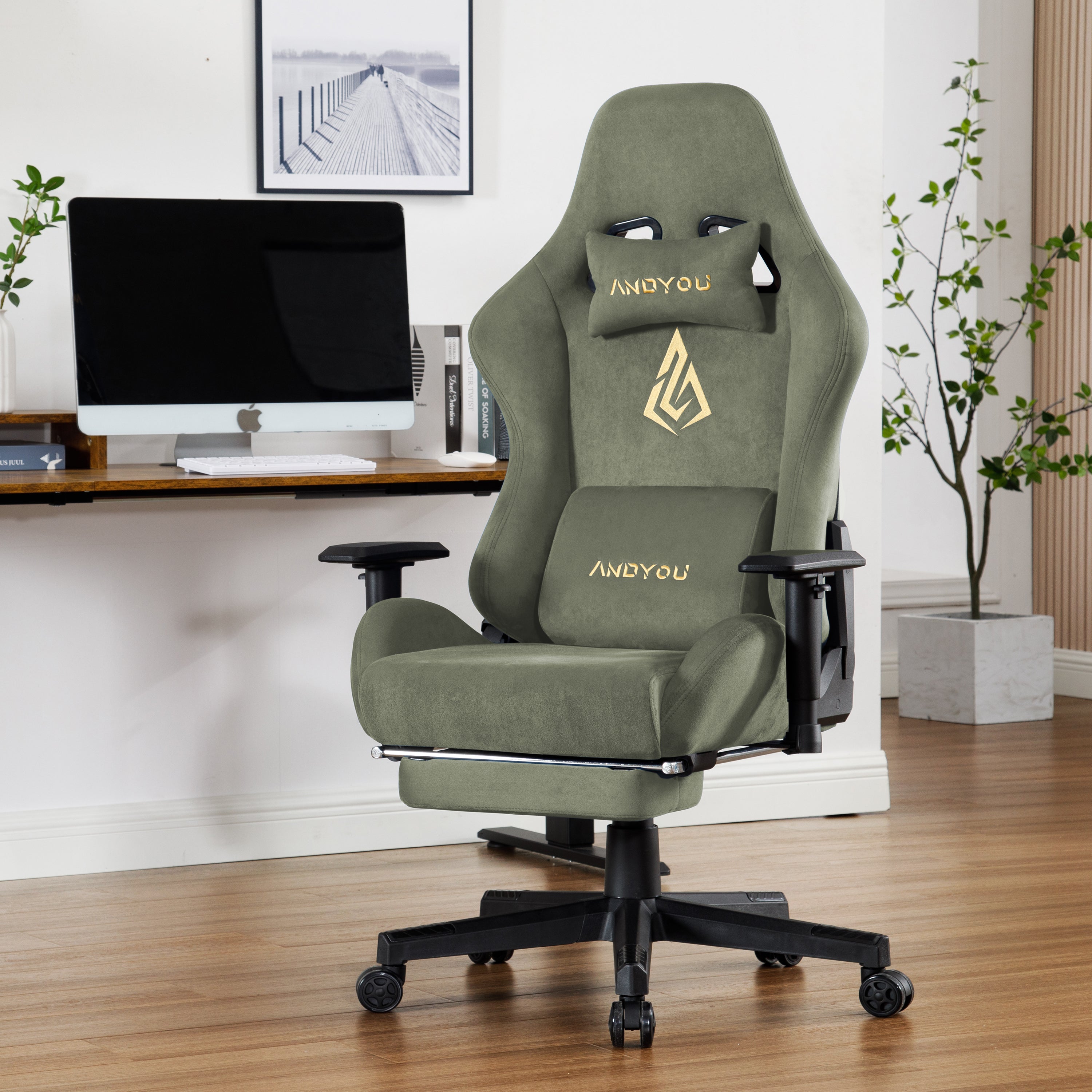 ANDYOU (Upgraded from SYMINO): Green Premium Breathable Ergonomic Gaming Chair - Adjustable, Rotating, with Footrest