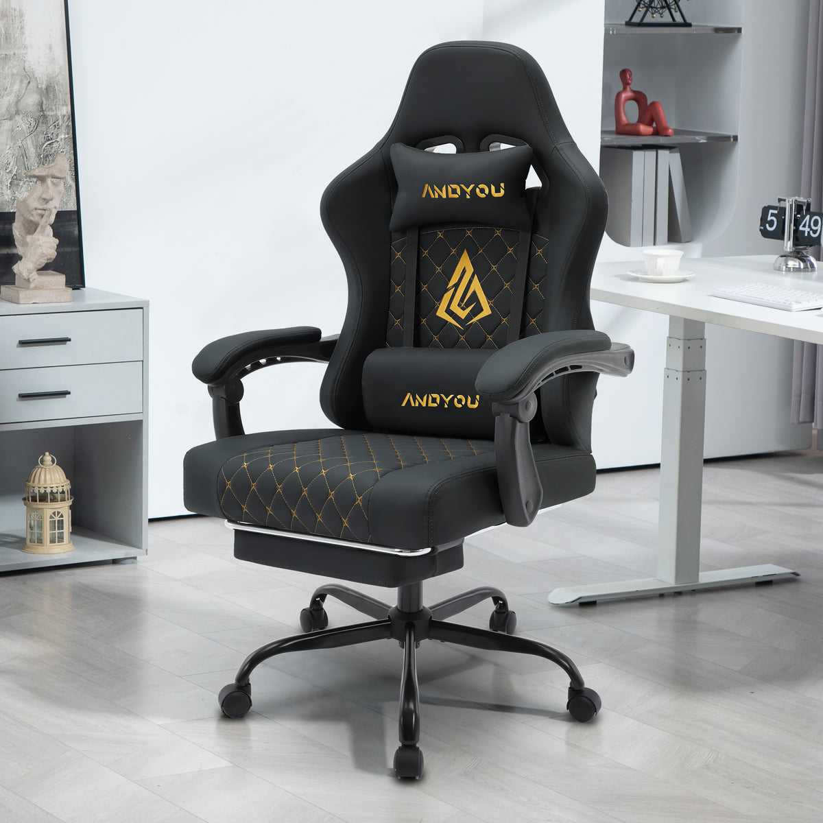 ANDYOU (Upgraded from SYMINO):  Ergonomic PU Leather Racing Style Gaming Chair - Comfortable and Adjustable, Black