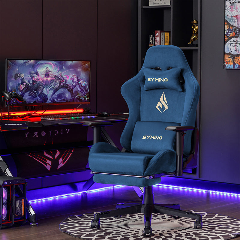 SYMINO Breathable Gaming Chair with Footrest, Adjustable and Rotating, Blue