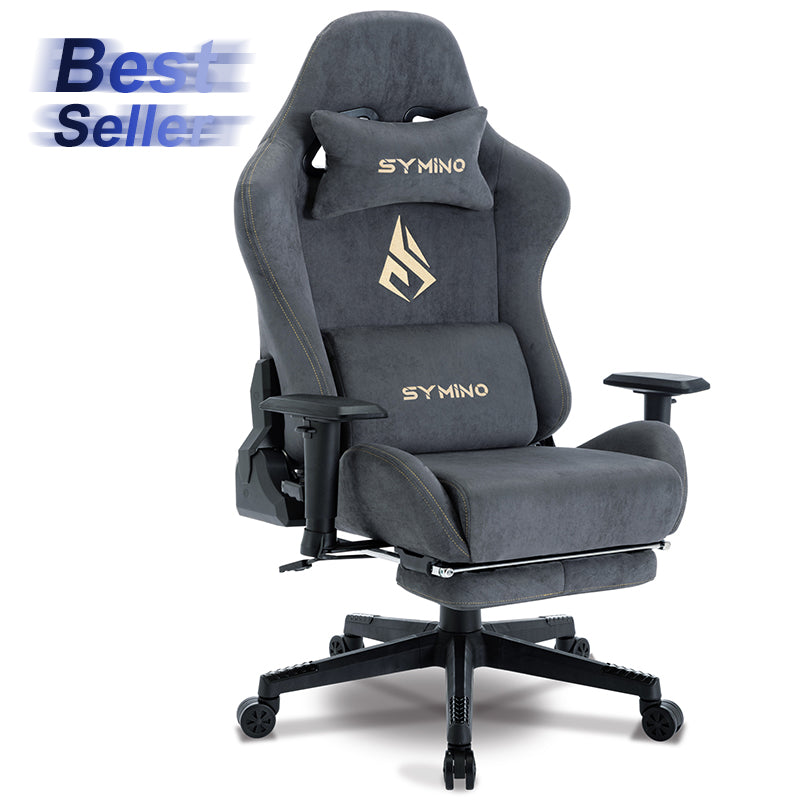 SYMINO Breathable Gaming Chair with Footrest, Adjustable and Rotating, Grey