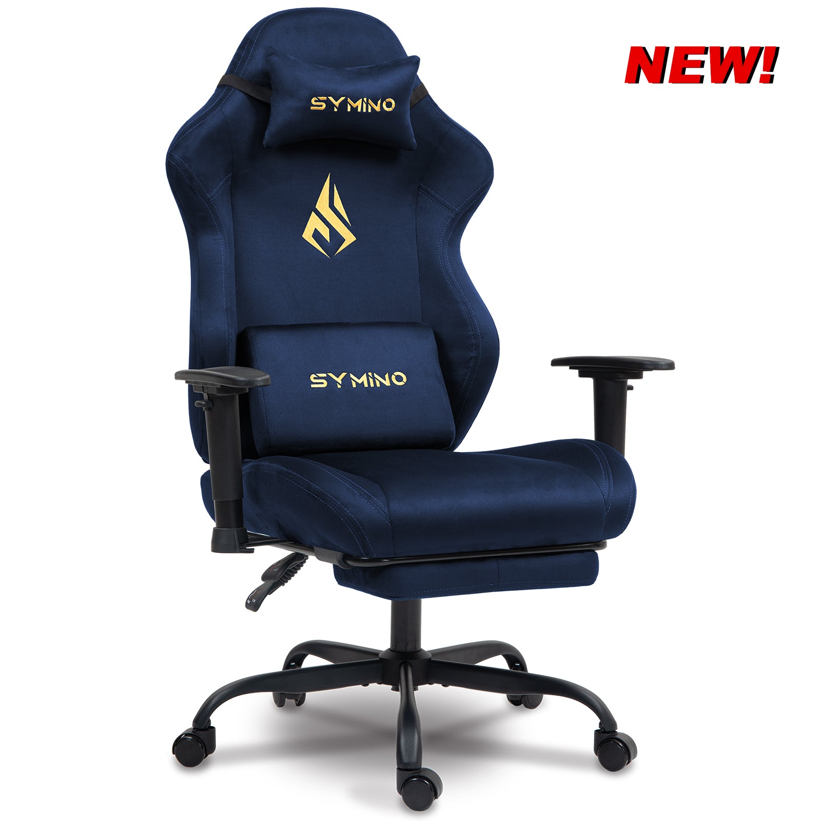 SYMINO Ergonomic Gaming Chair with Footrest, Breathable and Adjustable, Dark Blue