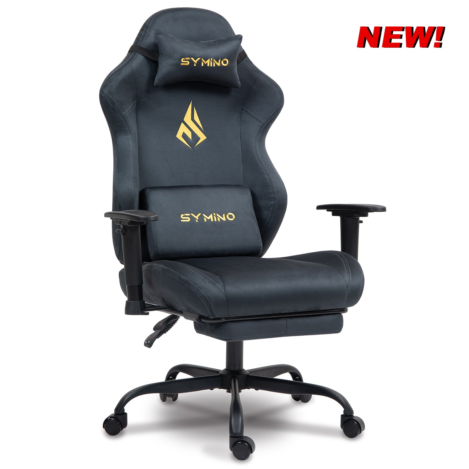 SYMINO Ergonomic Gaming Chair with Footrest, Breathable and Adjustable, Grey